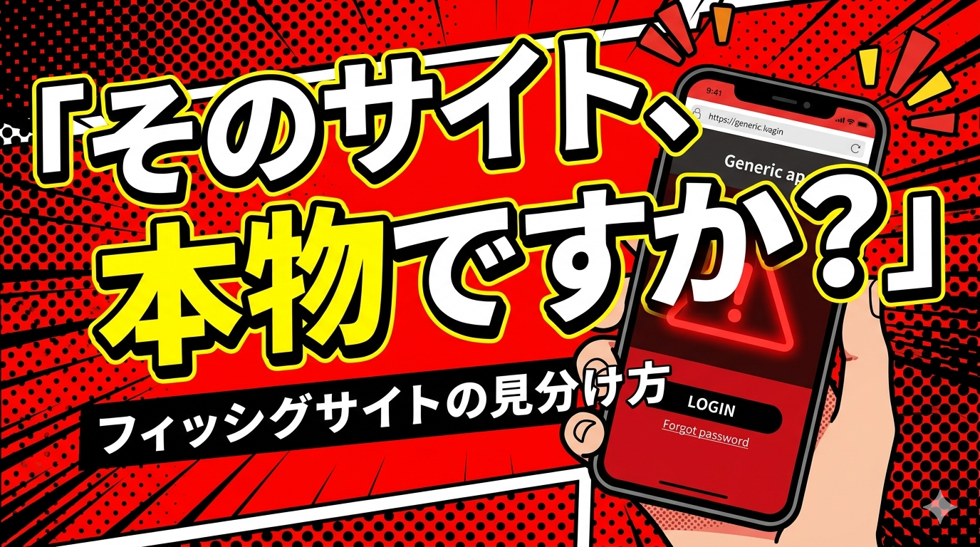 フィッシングサイトの見分け方を解説する警告イメージ