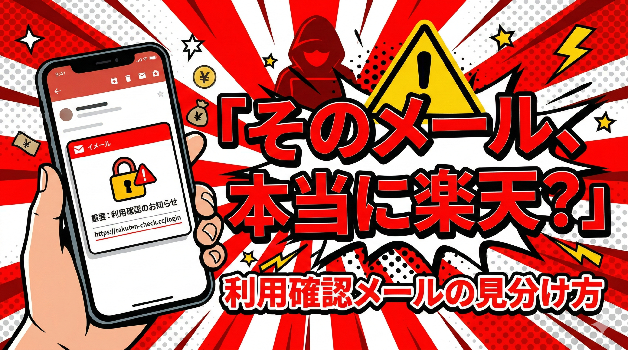 楽天カードご利用確認メールの詐欺に注意する警告イメージ画像